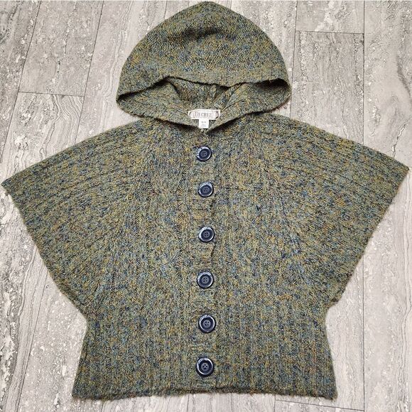 🇬🇪🔹️Decree Variegated Olive Button Front Hooded Batwing Sweater Medium - Picture 1 of 12